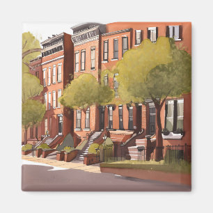Boston Brownstones   Beacon Street Aquarell Magnet