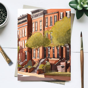 Boston Brownstones   Beacon Street Aquarell Postkarte