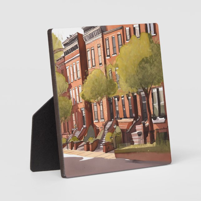 Boston Brownstones | Beacon Street Watercolor Art Fotoplatte (Vorderseite)