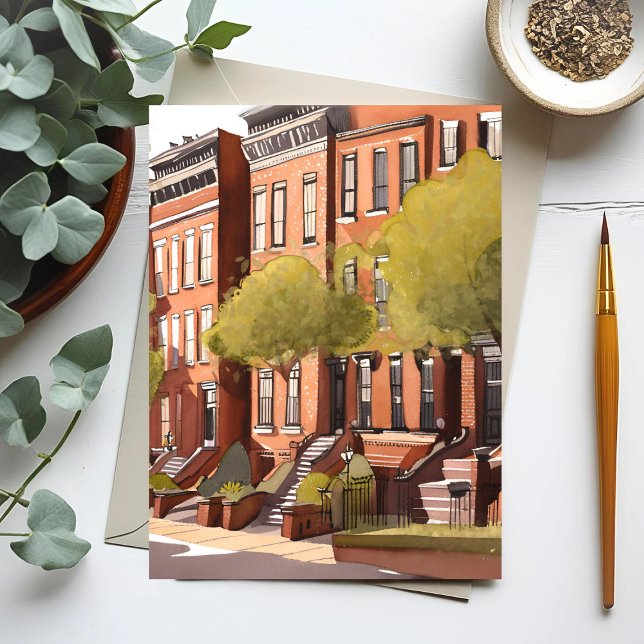 Boston Brownstones | Beacon Street Watercolor Postkarte (Von Creator hochgeladen)