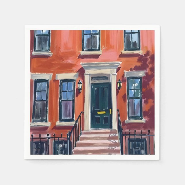 Boston Brownstones Massachusetts Aquarell Serviette (Vorderseite)