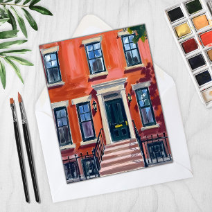 Boston Brownstones Massachusetts Aquarellkarte