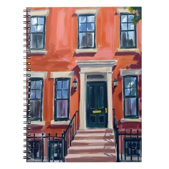 Boston Brownstones Massachusetts Watercolor Notizblock (Vorderseite)