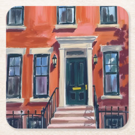 Boston Brownstones Massachusetts Watercolor Rechteckiger Pappuntersetzer