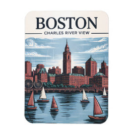 Boston Charles River Sailboats City Skyline Travel Magnet