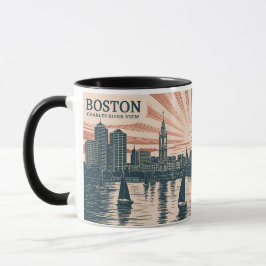 Boston Charles River Sailboats Skyline Art Vintag Tasse