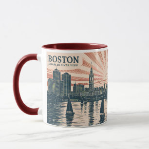 Boston Charles River Sailboats Skyline Art Vintag Tasse