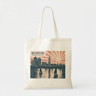 Boston Charles River Segelboote Skyline Kunst Vint Tragetasche