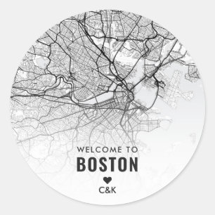 Boston City Map   Begrüßung Runder Aufkleber