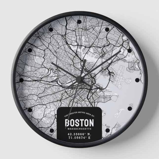 Boston City Map Clock Uhr (Vorderseite)