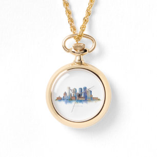 Boston City Skyline Aquarell Modernes Boston MA Armbanduhr