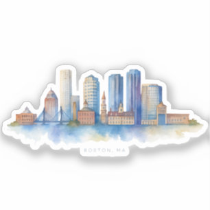 Boston City Skyline Aquarell Modernes Boston MA Aufkleber