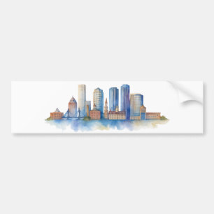 Boston City Skyline Aquarell Modernes Boston MA Autoaufkleber
