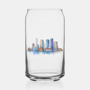 Boston City Skyline Aquarell Modernes Boston MA Dosenglas