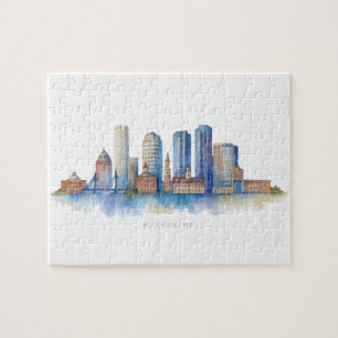 Boston City Skyline Aquarell Modernes Boston MA Puzzle
