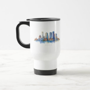 Boston City Skyline Aquarell   Modernes Boston MA  Reisebecher