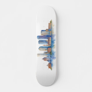Boston City Skyline Aquarell Modernes Boston MA Skateboard