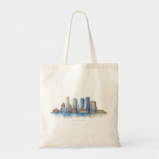 Boston City Skyline Aquarell | Modernes Boston MA Tragetasche