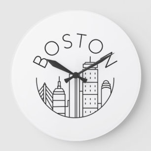 Boston City Skyline, Boston MA-Silhouette Große Wanduhr