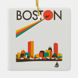 Boston City Skyline, Boston MA-Silhouette Keramikornament