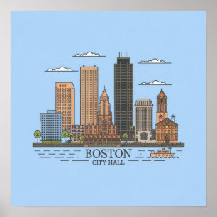 Boston City Skyline, Boston MA-Silhouette Poster