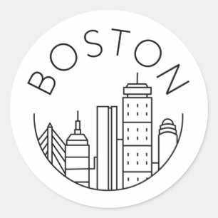 Boston City Skyline, Boston MA-Silhouette Runder Aufkleber