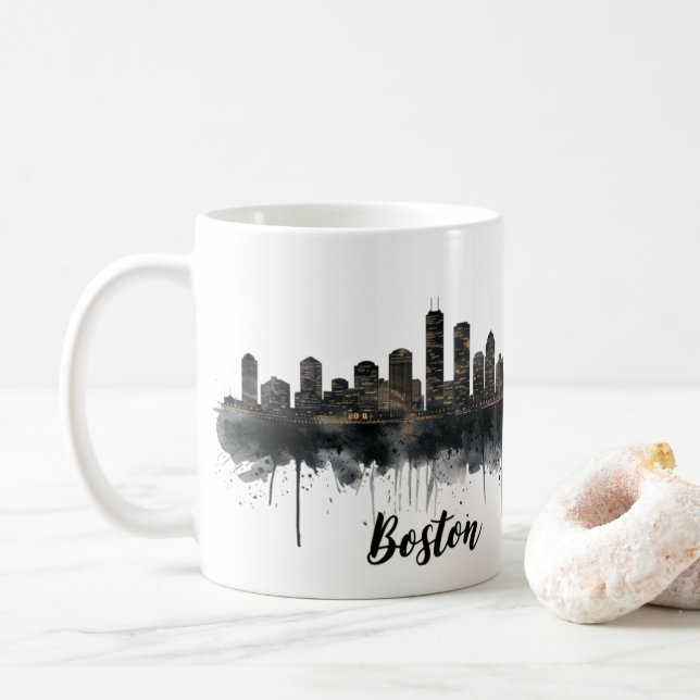 Boston City Skyline, Boston Ma Skyline Kaffeetasse (Mit Donut)