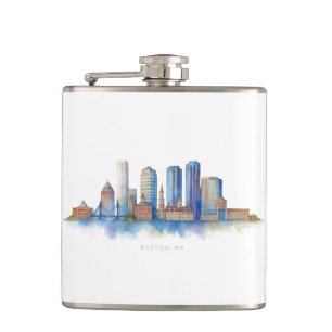 Boston City Skyline Modernes Boston MA Flachmann