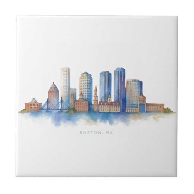 Boston City Skyline | Modernes Boston MA Fliese (Vorderseite)
