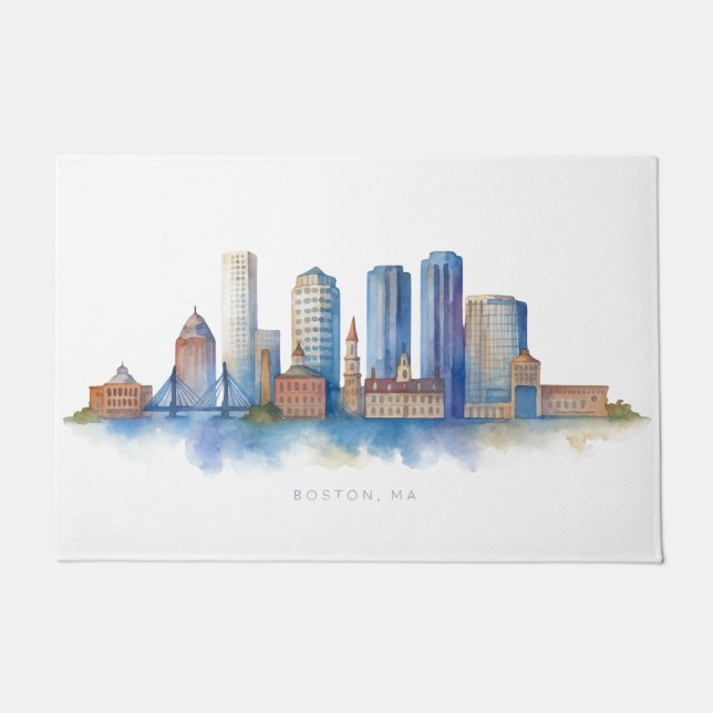 Boston City Skyline | Modernes Boston MA Fußmatte (Vorderseite)