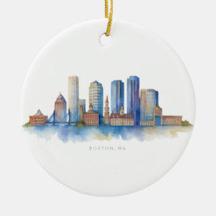 Boston City Skyline   Modernes Boston MA Keramik Ornament