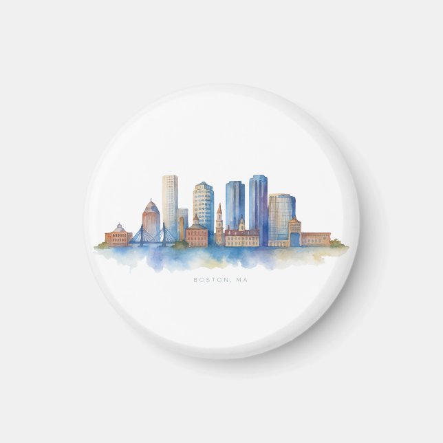 Boston City Skyline | Modernes Boston MA Magnet (Vorne)