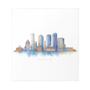 Boston City Skyline   Modernes Boston MA Notizblock