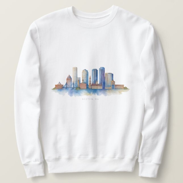 Boston City Skyline | Modernes Boston MA Sweatshirt (Design vorne)
