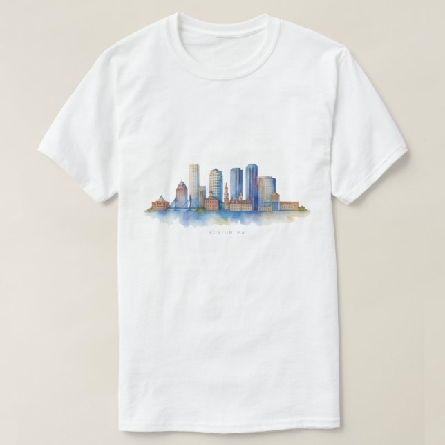 Boston City Skyline | Modernes Boston MA T-Shirt (Design vorne)