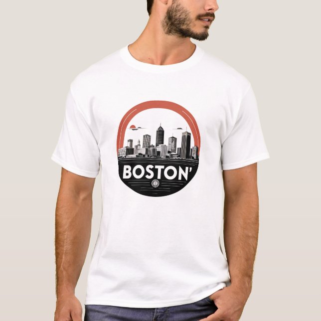 Boston City Skyline - Modernes Minimalistisches St T-Shirt (Vorderseite)