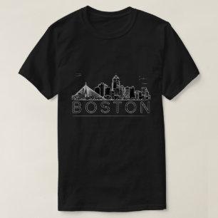 Boston City Skyline Umriss Kunst Schwarz Weiß T-Shirt