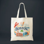 Boston Coastal Travel Illustration Tragetasche<br><div class="desc">Celebrate the charm of one of America’s most historic harbor cities with this vibrant coastal travel illustration inspired by Boston’s rich maritime culture, iconic architecture, and seaside traditions. This artwork combines playful nautical elements, historic city imagery, and classic coastal symbolism to create a cheerful design perfect for travelers, locals, and...</div>