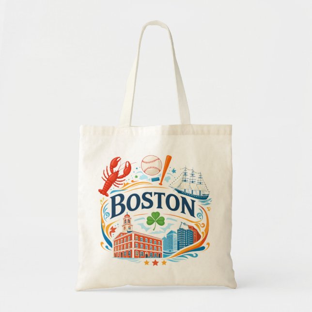 Boston Coastal Travel Illustration Tragetasche (Vorne)