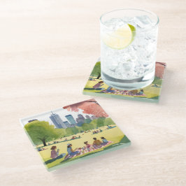 Boston Common Picknick | Sommer-Aquarellmalerei Glasuntersetzer
