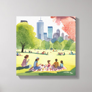 Boston Common Picknick   Sommer-Aquarellmalerei Leinwanddruck