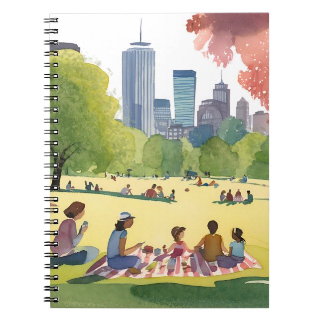 Boston Common Picknick | Sommer-Aquarellmalerei Notizblock (Vorderseite)