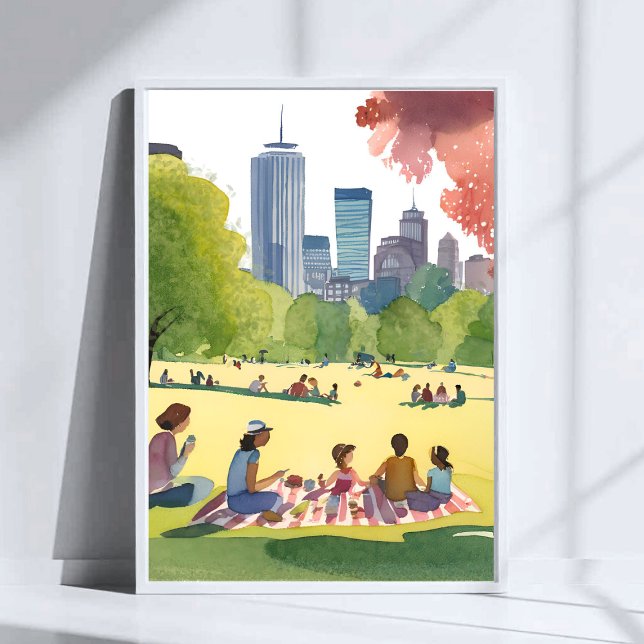 Boston Common Picknick | Sommer-Aquarellmalerei Poster (Von Creator hochgeladen)