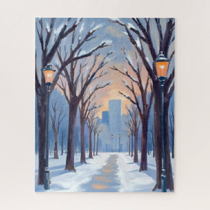 Boston Common Winter Schneefall Aquarell Puzzle