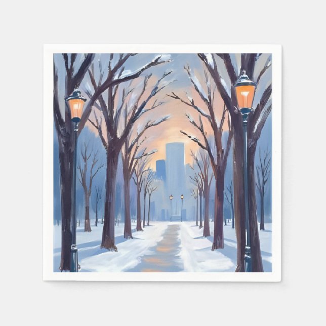 Boston Common Winter Schneefall Aquarell Serviette (Vorderseite)