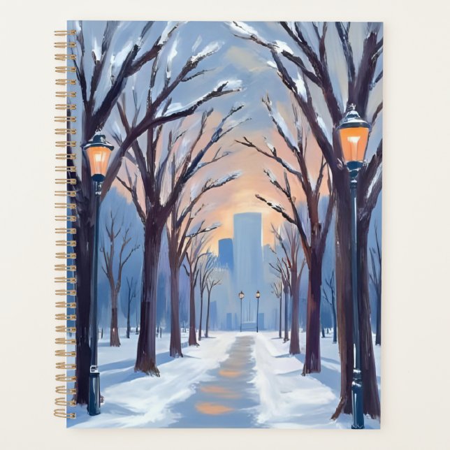 Boston Common | Winter Snowfall Watercolor Planer (Vorderseite)