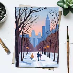 Boston Common Winter-Wasserfarbenmalerei Postkarte