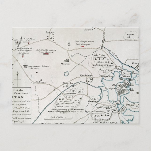 BOSTON-CONCORD MAP, 1775 POSTKARTE (Vorderseite)
