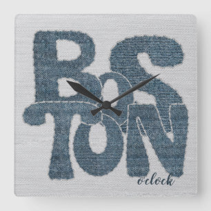 Boston Denim Letter Quadratische Wanduhr