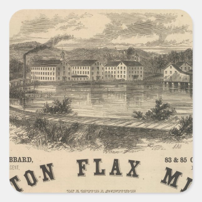 Boston Flax Mills Quadratischer Aufkleber (Vorderseite)
